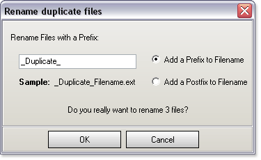 Rename 
duplicates with prefix or postfix